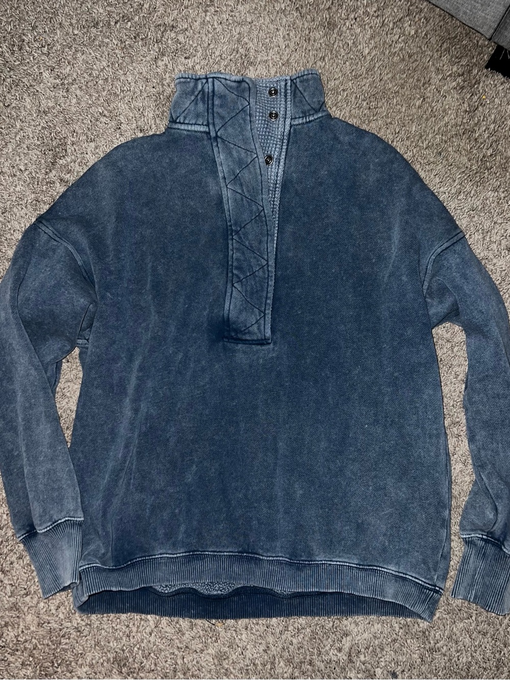 Aerie Navy Blue Washed Blue Snap Waffle Getaway Pullover